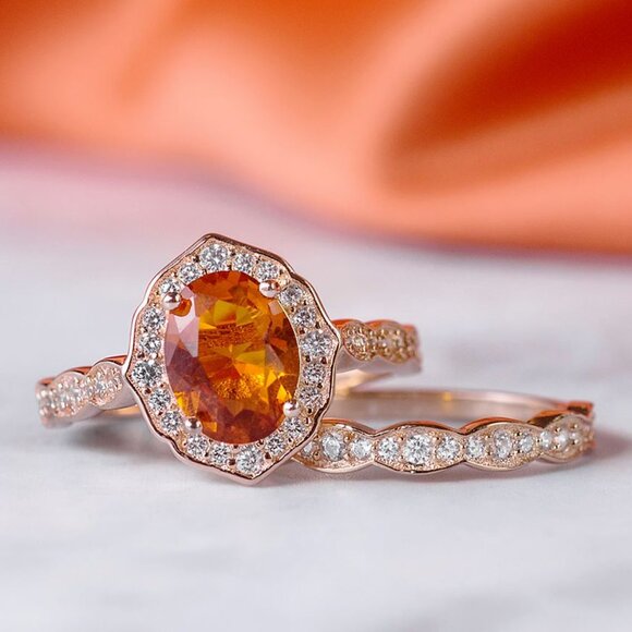 Citrine Gemstone Gold ring set, 925 Sterling Silver finished in 10k gold - Picture 5 of 5